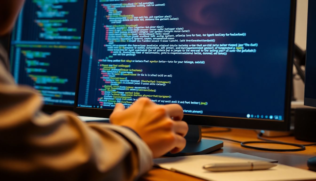 자바 코드 오류 메시지를 보며 디버깅하는 프로그래머의 모습