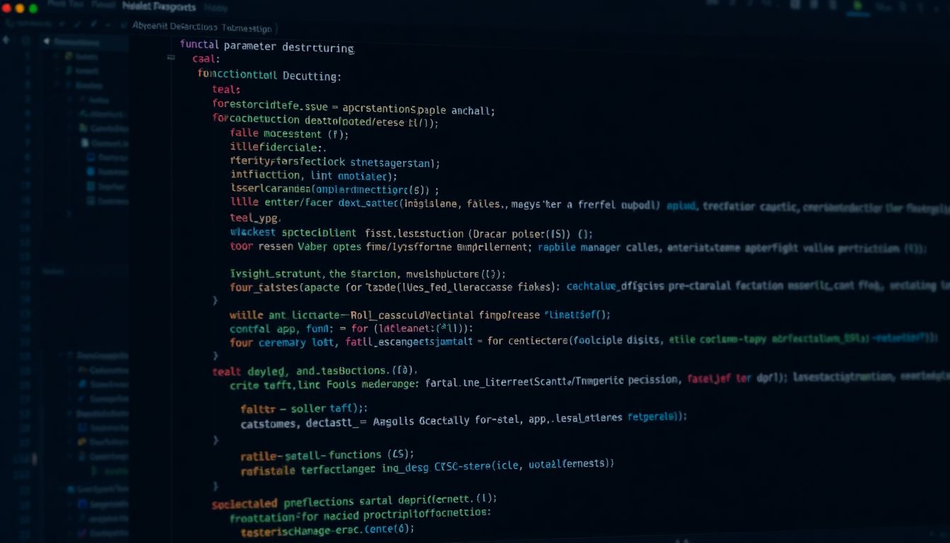 함수 매개변수와 반환 값에 구조 분해를 활용하는 고급 자바스크립트 코드 화면