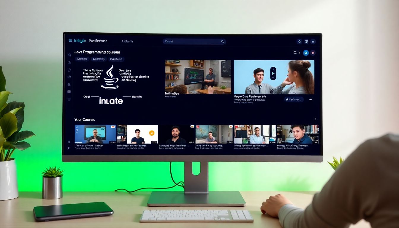인프런, Udemy, 유튜브 등 다양한 무료 자바 강의를 컴퓨터 화면에서 보고 배우는 모습